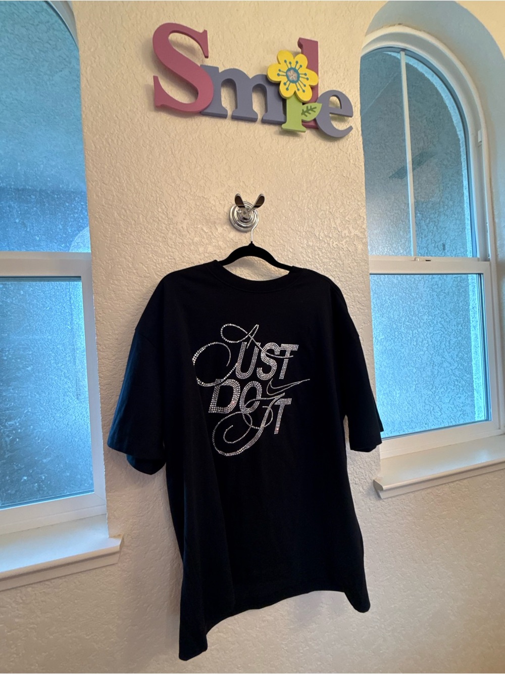 Nike Sportswear Black Glam Rhinestone "Just Do It" Script Small-Oversized Cotton - Picture 8 of 15